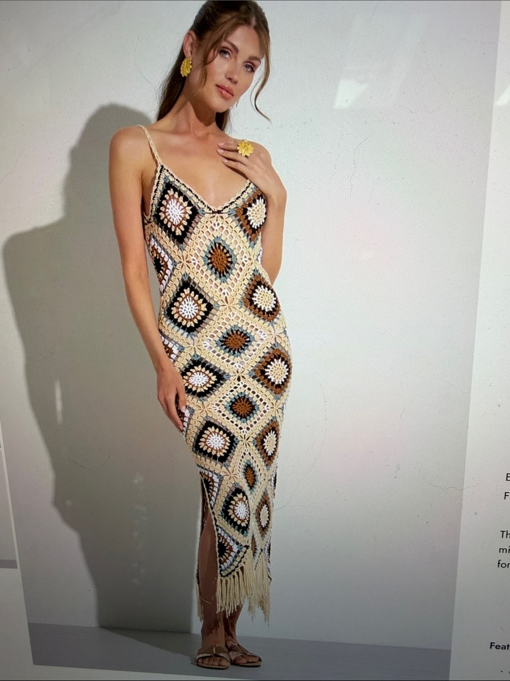 Elan Crochet Aleki Maxi in Cream, Brown & Blue